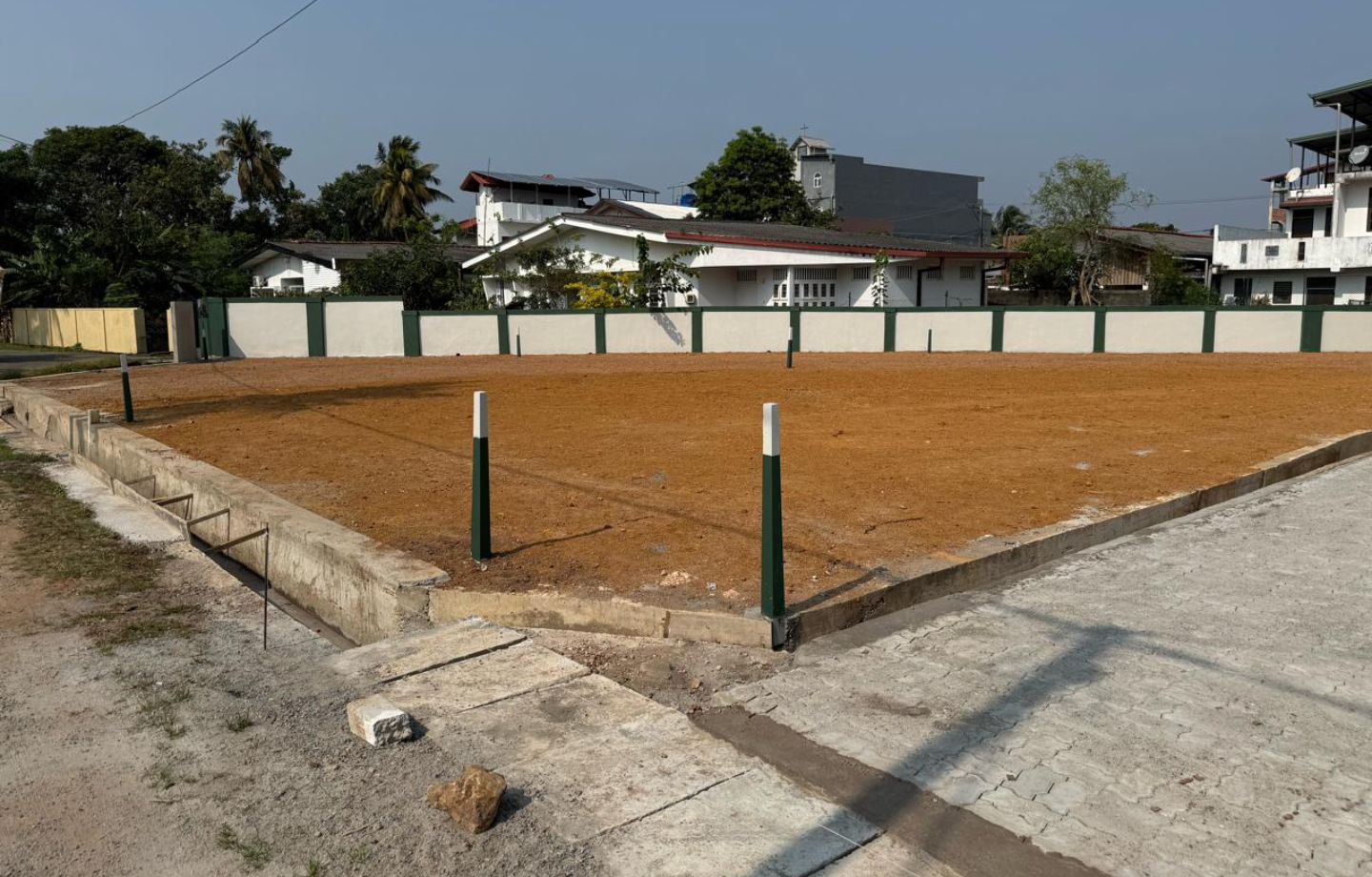 Residential plot with newly installed utility pipes