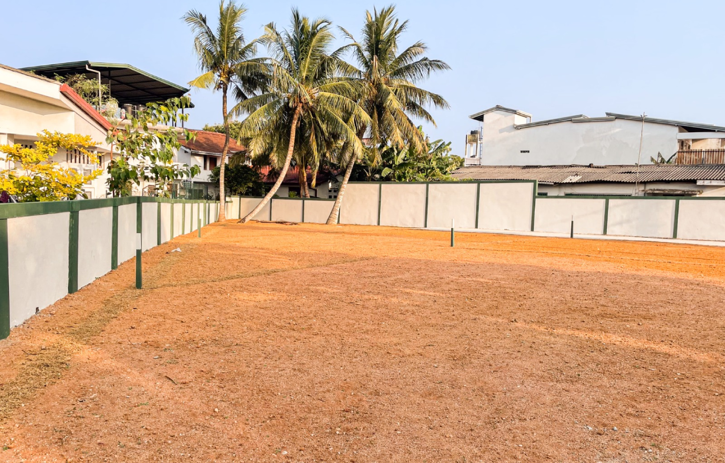 Residential land with palm trees and neighboring houses